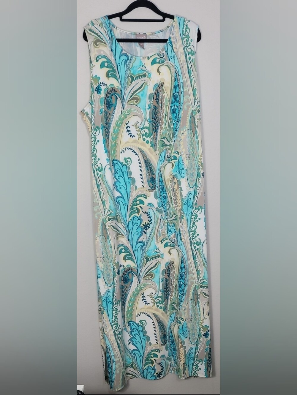 Chicos Paisley Print Sleeveless Maxi Dress Size 4 2X Teal Blue